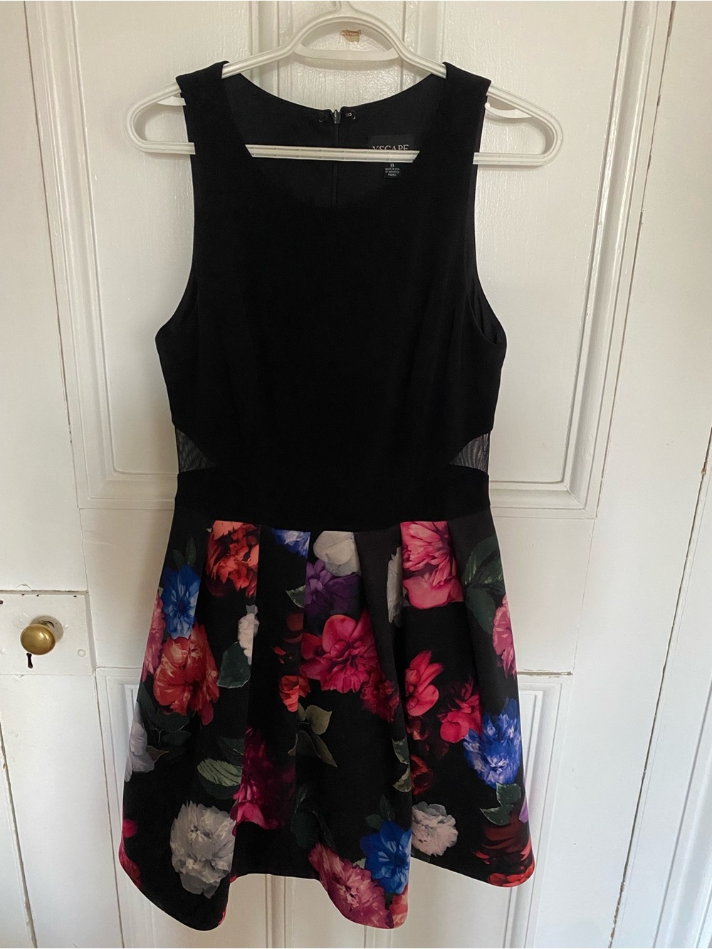 Xscape Black Floral Fit-and-Flare Evening Dress